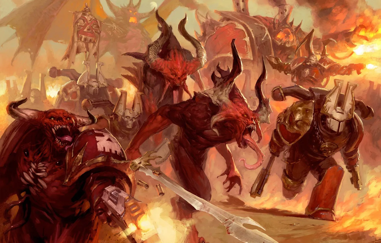 Photo wallpaper Chaos, Warhammer 40000, Chaos, Warhammer 40K, Khorne Berserker, Khorne Demons