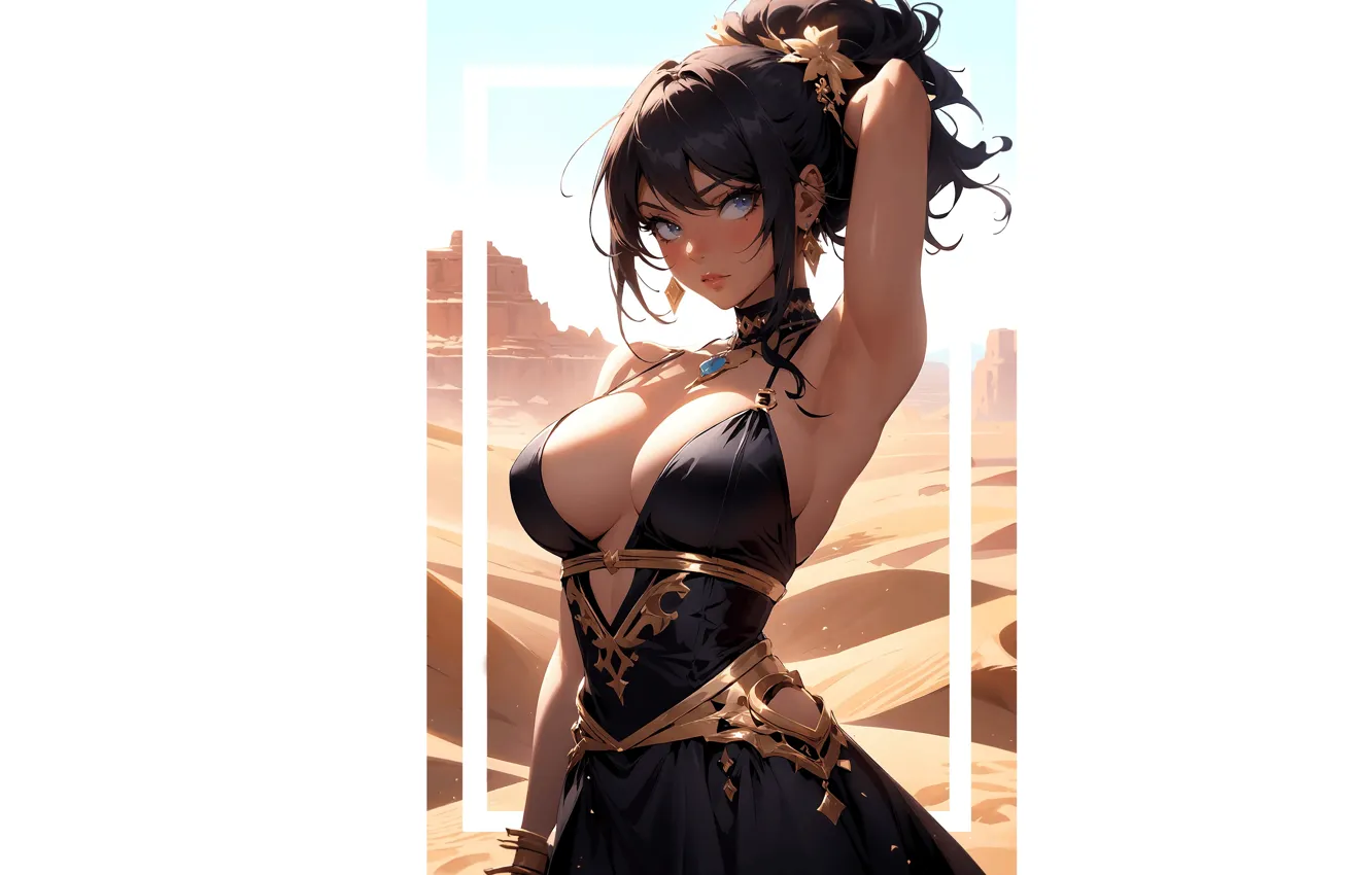 Photo wallpaper girl, sexy, hot girl, desert, boobs, anime, pretty, amazing