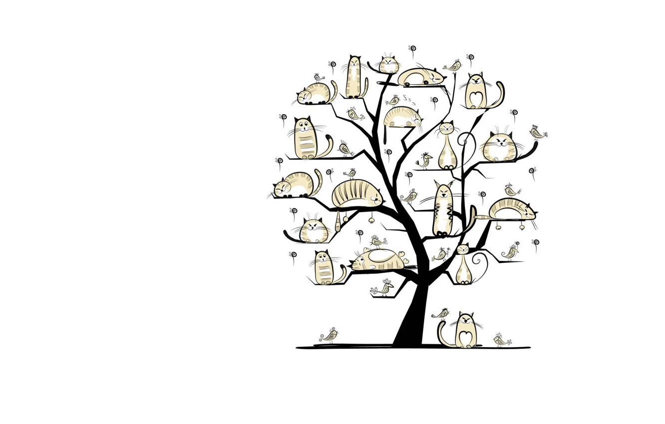 Photo wallpaper cat, tree, spring, art, March