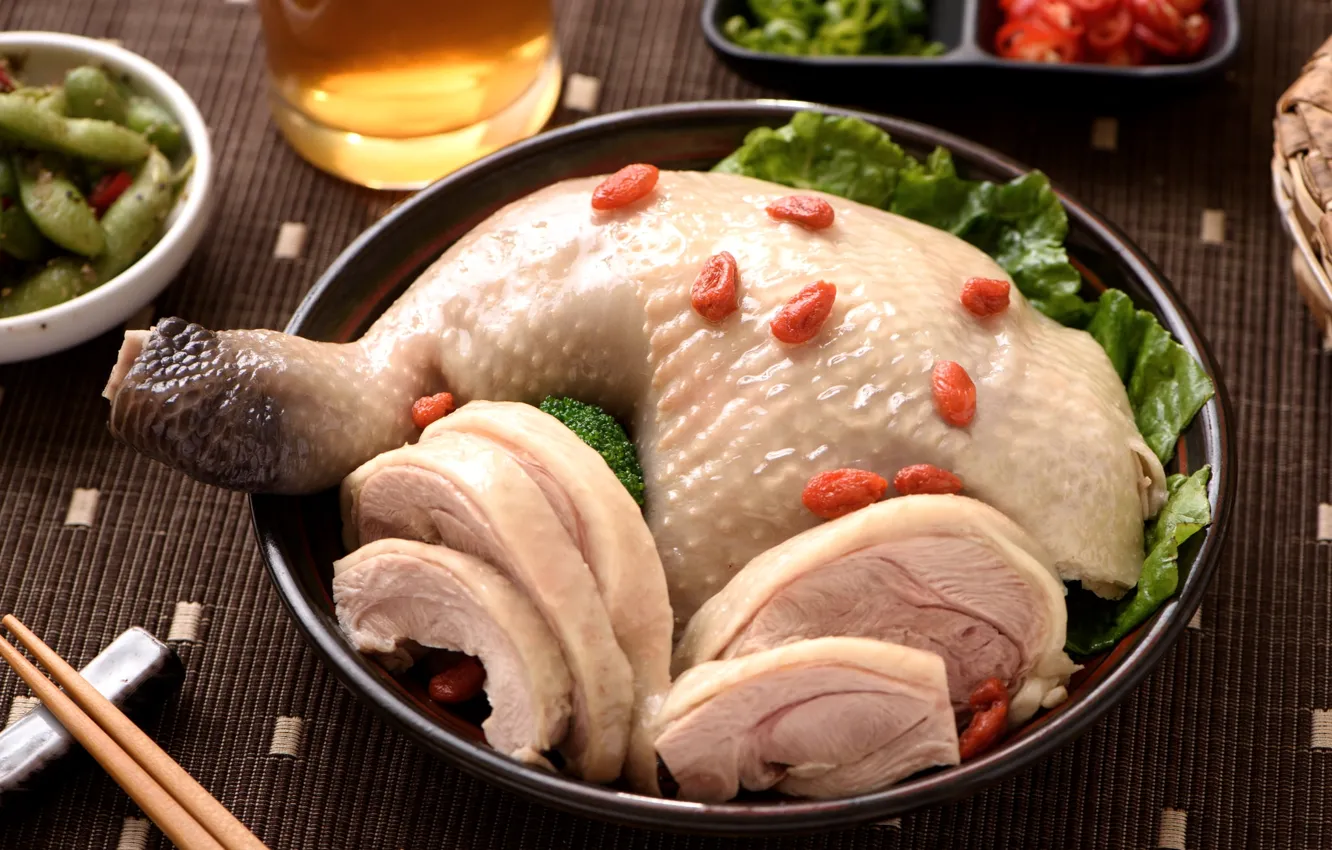 Photo wallpaper chicken, meat, Goji, Asian cuisine