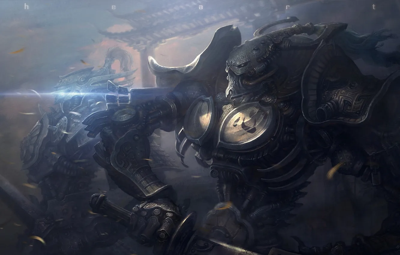 Photo wallpaper metal, wire, robot, monster, sword, art