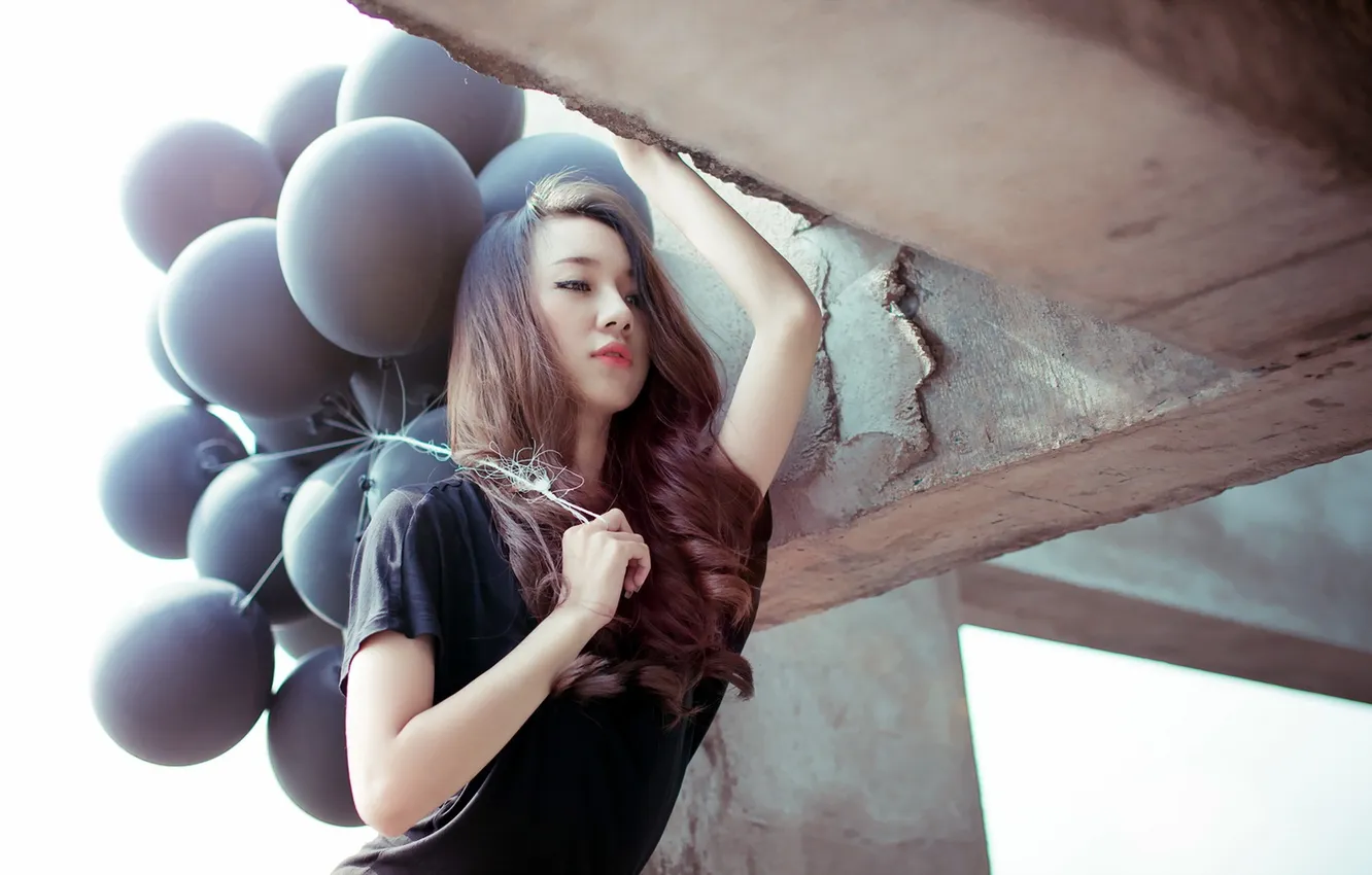 Photo wallpaper look, girl, balls, Asian