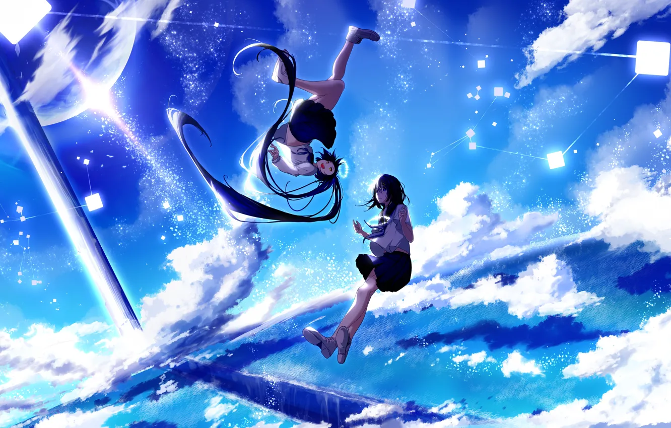 Photo wallpaper the sky, girls, fantasy, Schoolgirls, constellation, by 17, halos