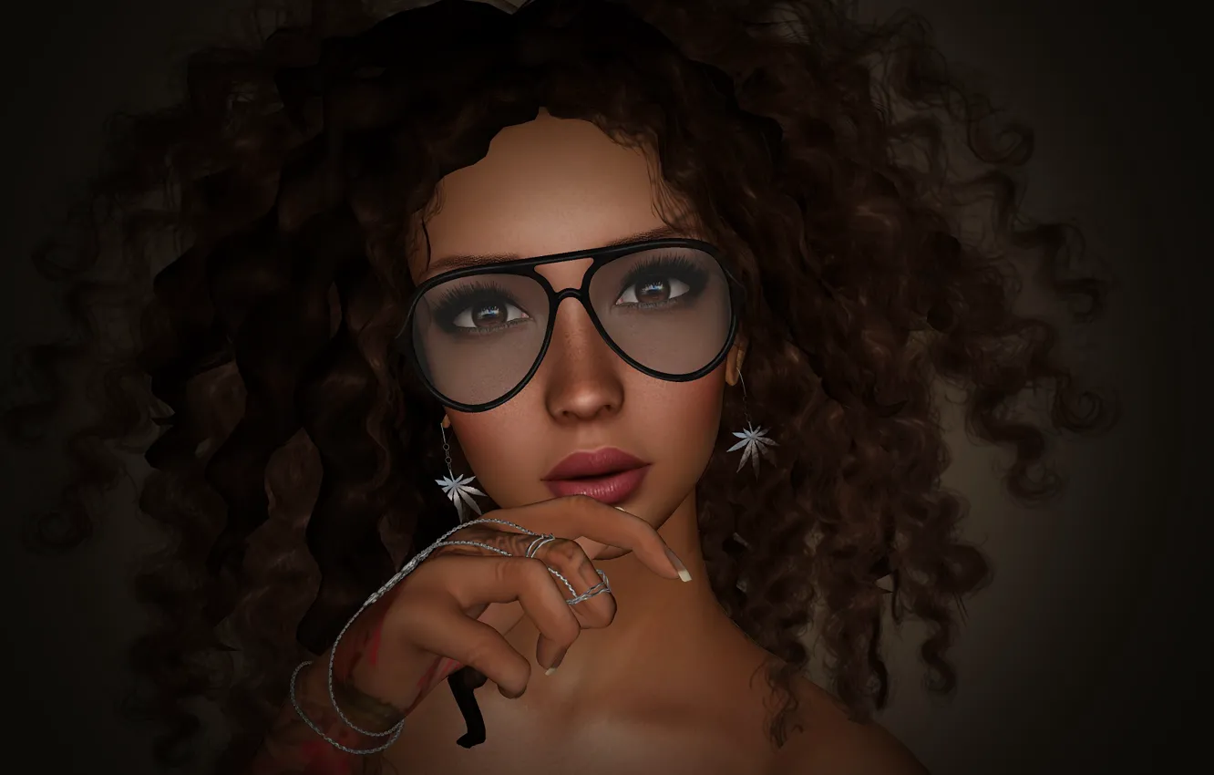 Photo wallpaper look, girl, glasses, curly