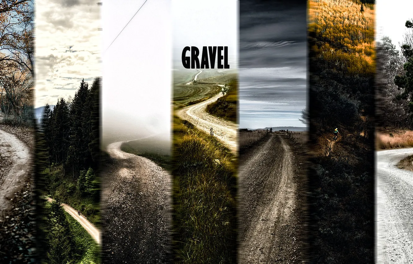 Photo wallpaper collage, gravel road, bycicle, travel, bike riding, bike trail