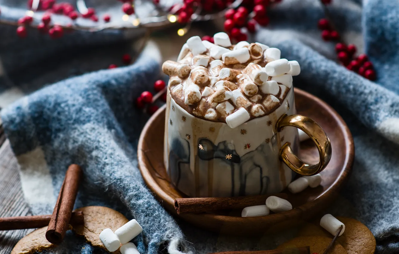 Photo wallpaper the sweetness, drink, cappuccino, marshmallows
