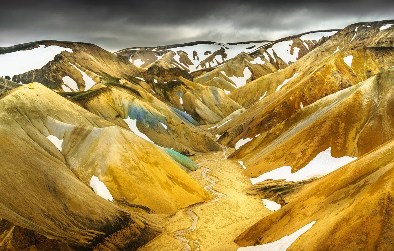 Photo wallpaper Highlands, Iceland, Landmannalaugar, Valley of the Orange and Blue Hills
