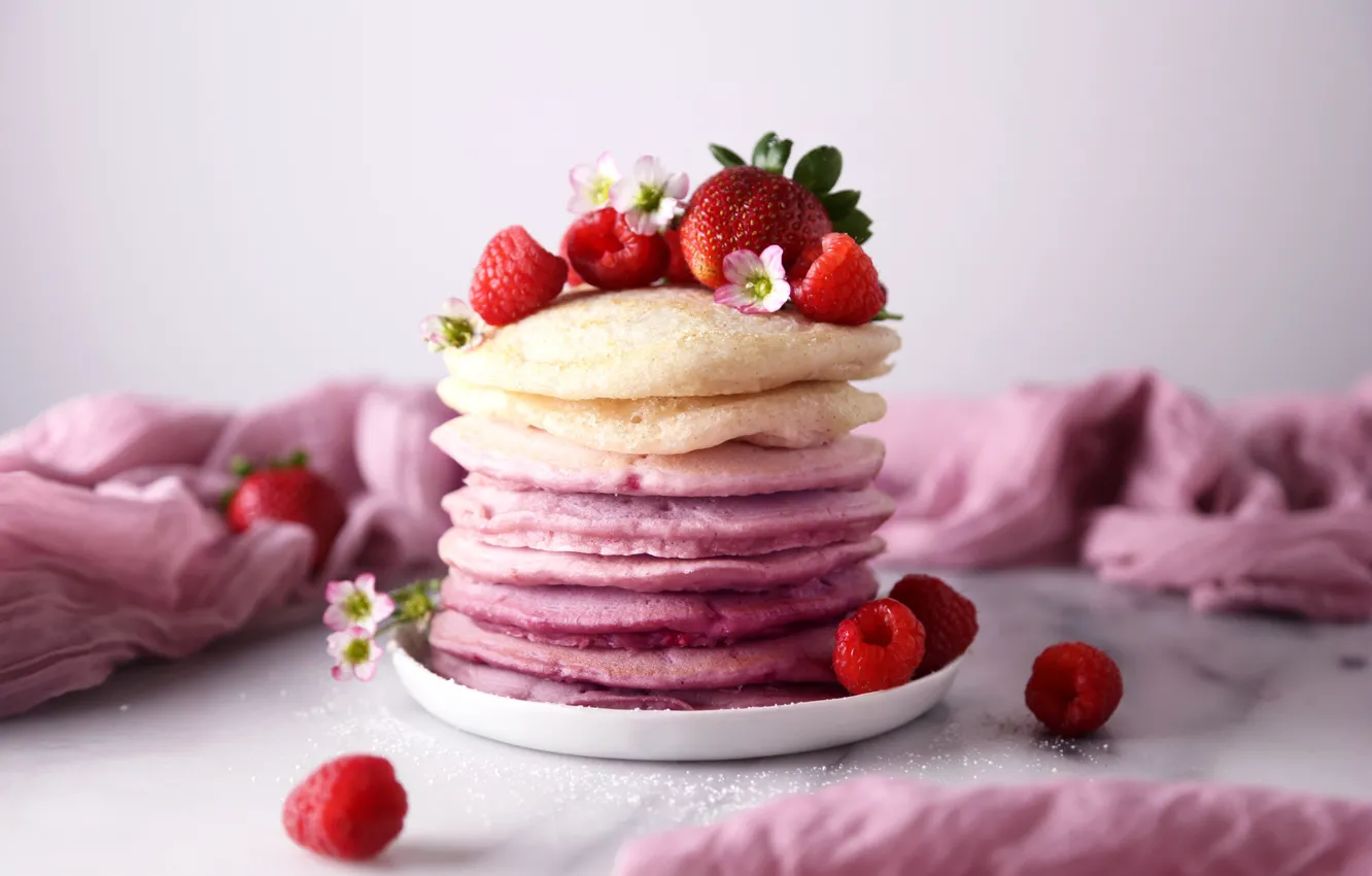 Photo wallpaper berries, raspberry, strawberry, pancake
