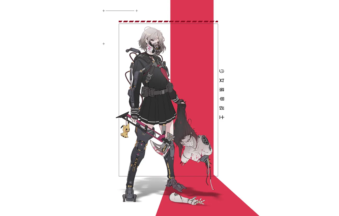 Photo wallpaper girl, style, minimalism, art, girl, axe, Asian, cyberpunk