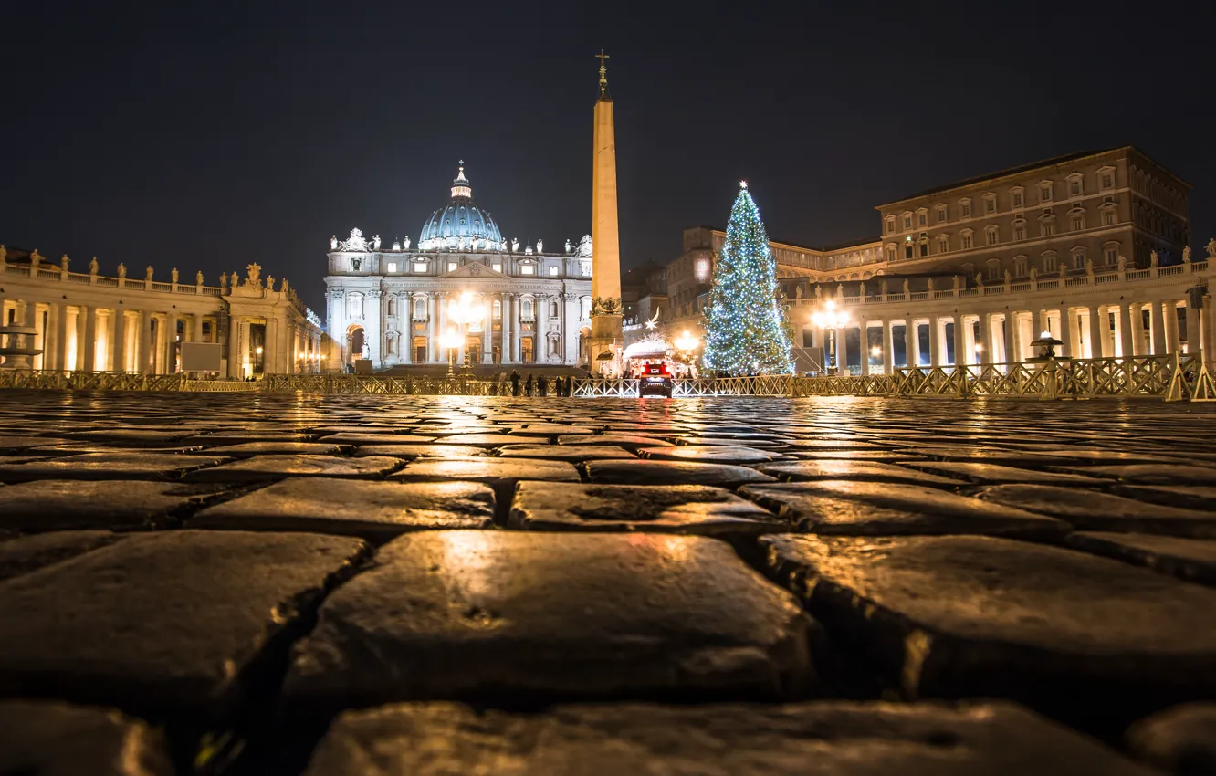 Photo wallpaper night, lights, area, Rome, Italy, St. Peter's