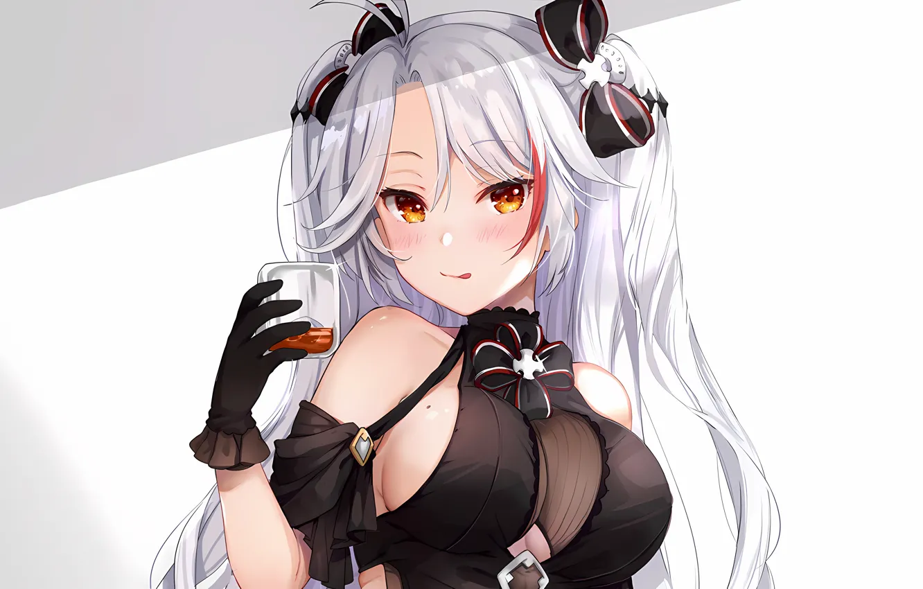 Photo wallpaper girl, sexy, cleavage, blouse, long hair, boobs, anime, beautiful