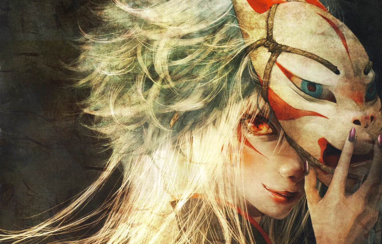 Photo wallpaper girl, smile, hair, anime, mask, art, ears, enta shiho