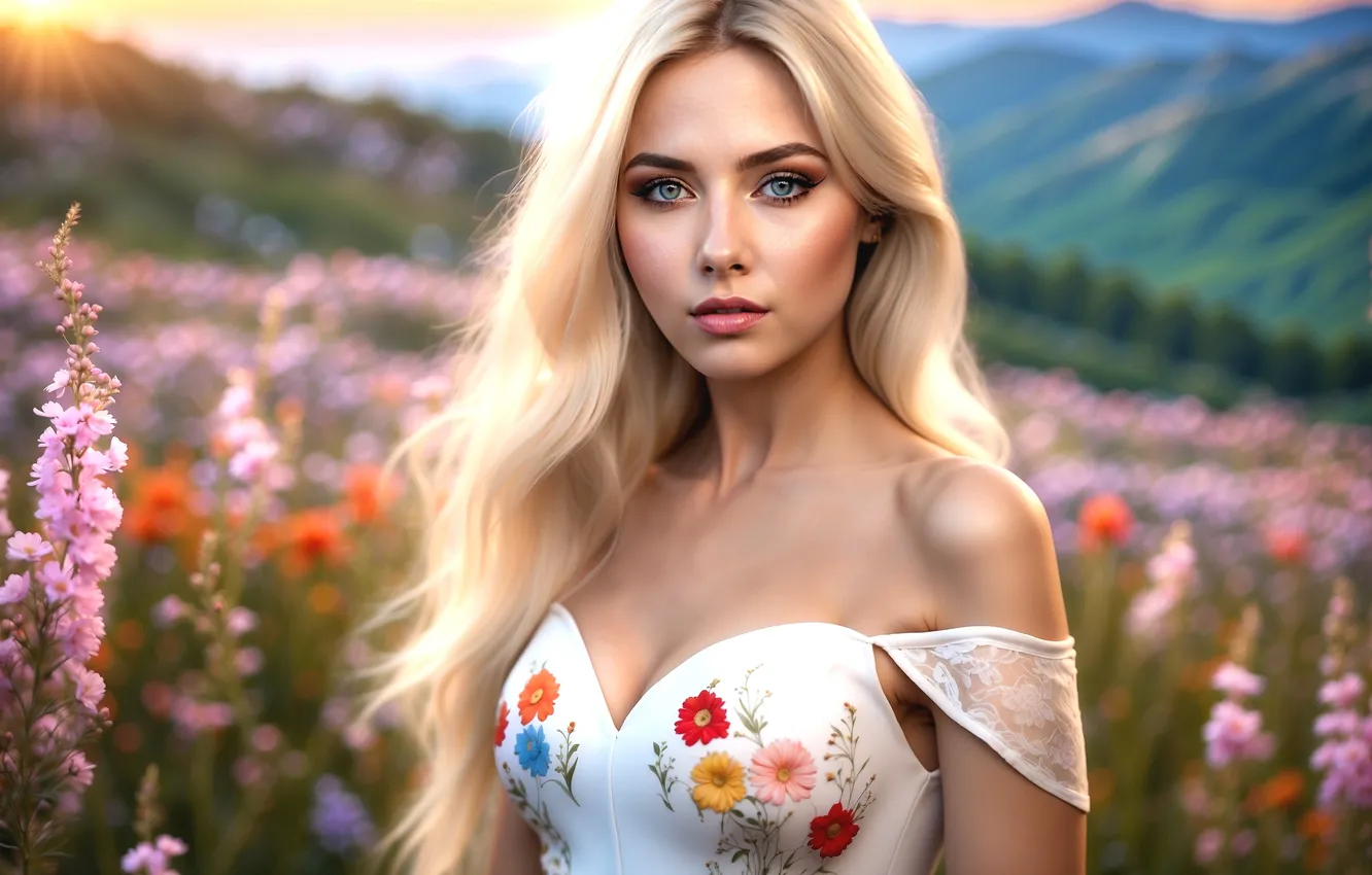 Photo wallpaper look, hair, dress, blonde