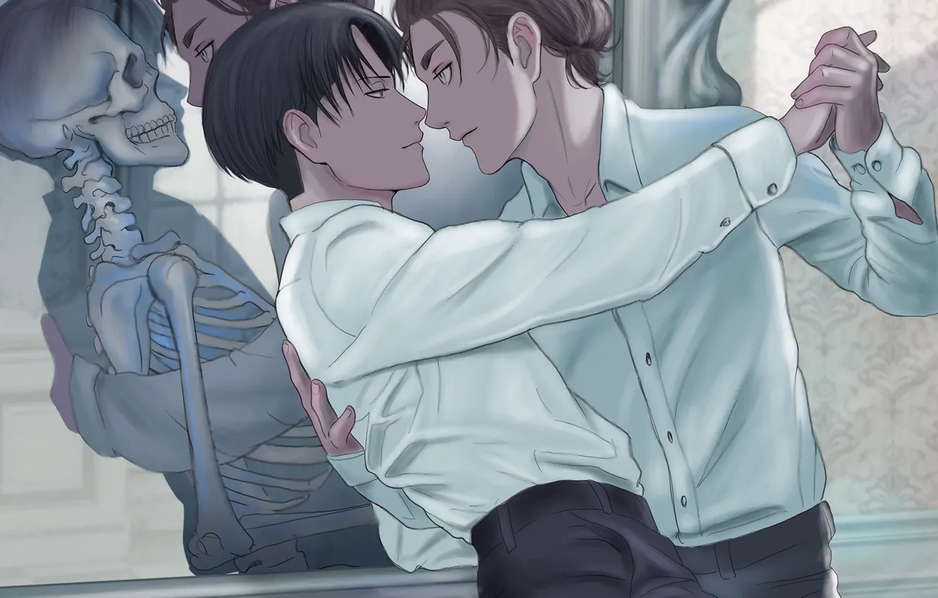 Photo wallpaper figure, mirror, art, skeleton, guy, Shingeki no Kyojin, Attack Of The Titans, Eren Yeager