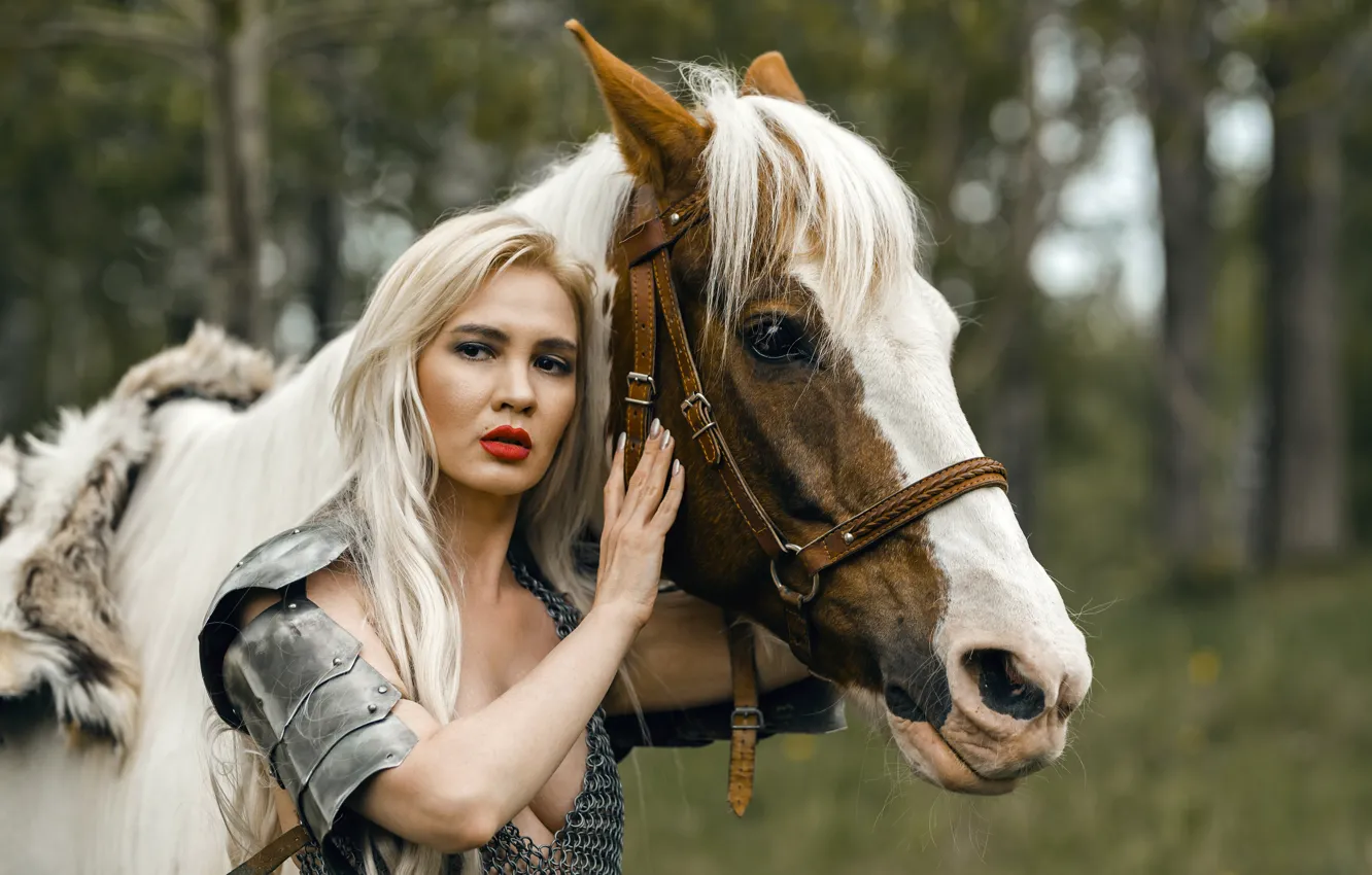 Photo wallpaper girl, background, horse