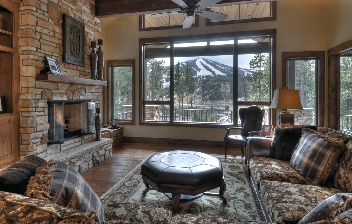 Photo wallpaper room, interior, fireplace, living room, Chalet Moon