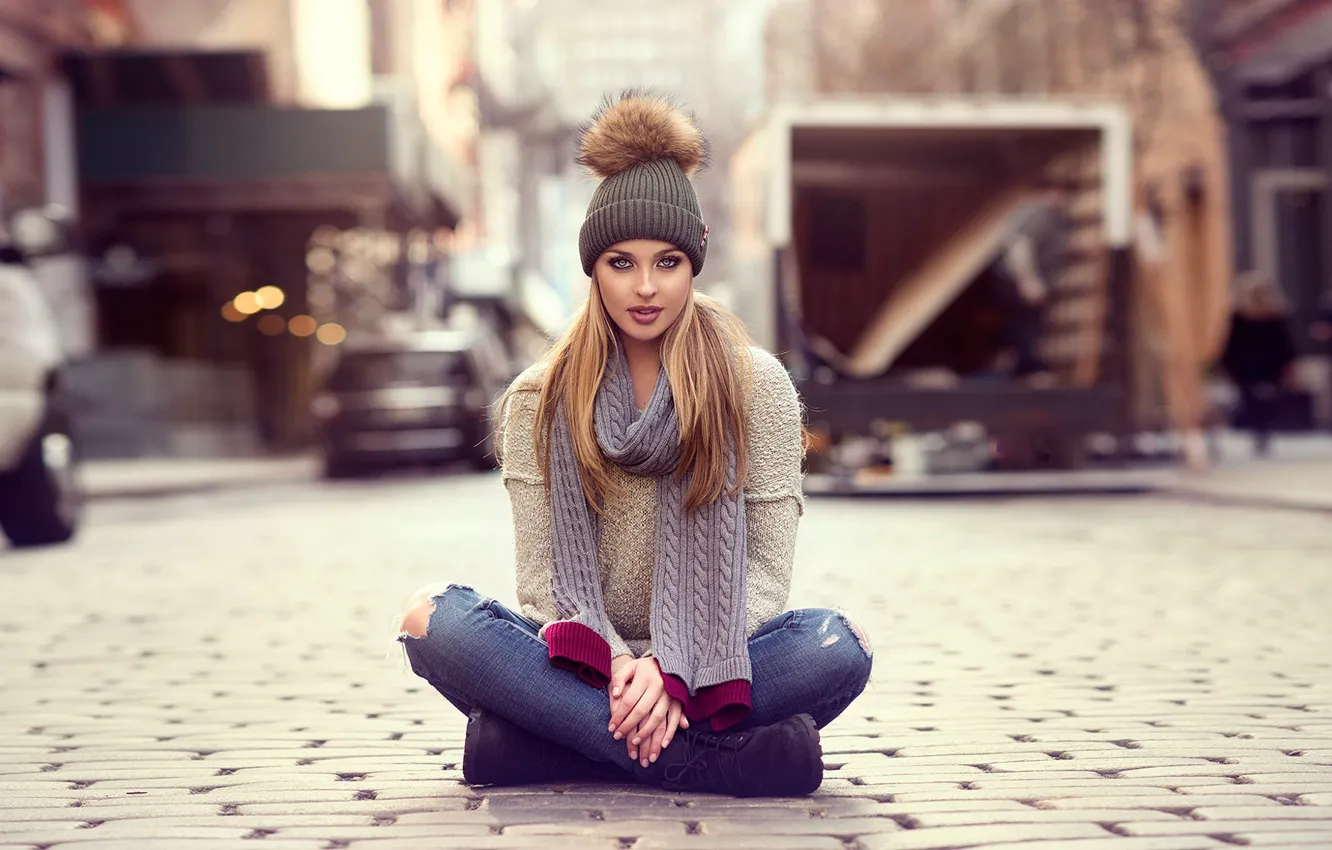 Photo wallpaper pose, hat, portrait, makeup, shoes, scarf, hairstyle, blonde
