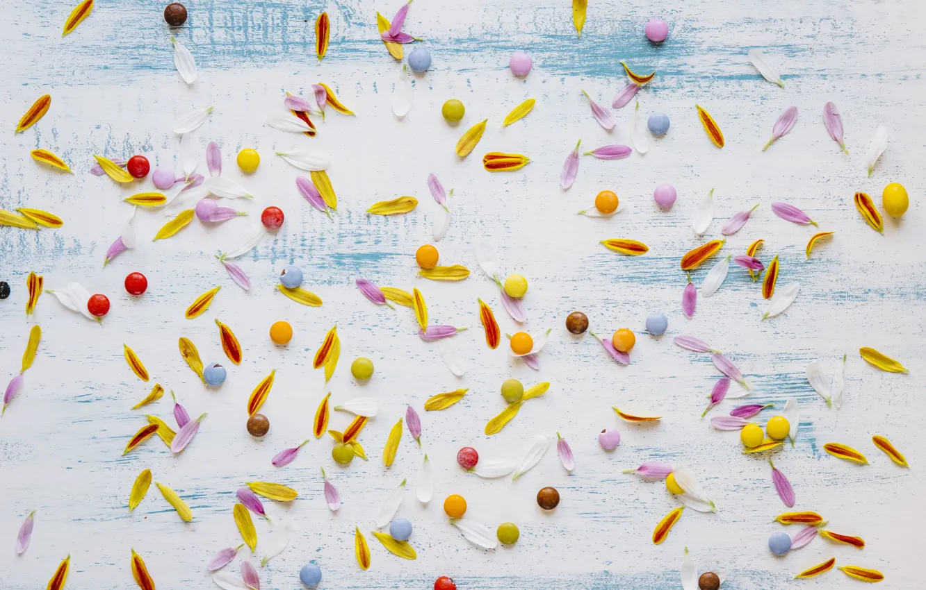 Photo wallpaper background, petals, candy, sweets
