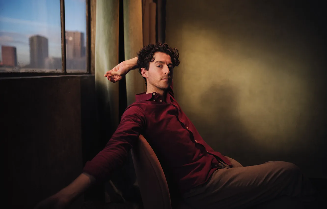 Photo wallpaper look, pose, window, chair, guy, poses