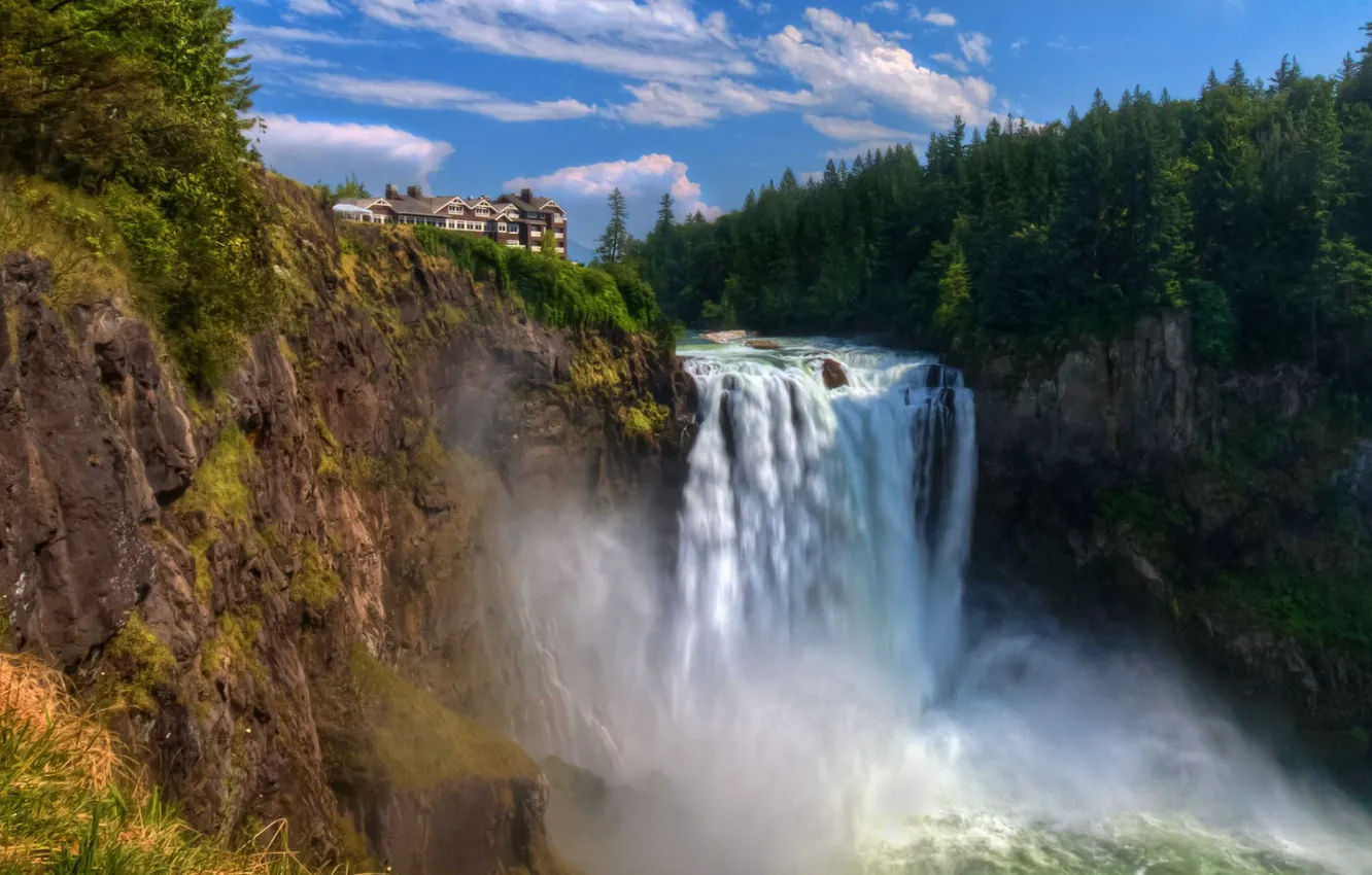 Photo wallpaper waterfall, Palace, the slope of the mountain