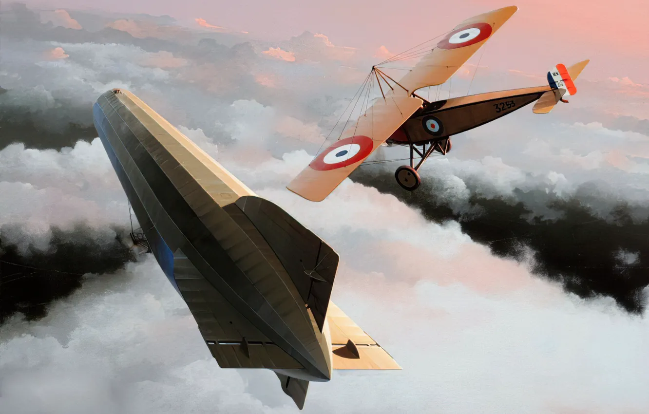 Photo wallpaper art, airplane, aviation, ww1, zeppelin