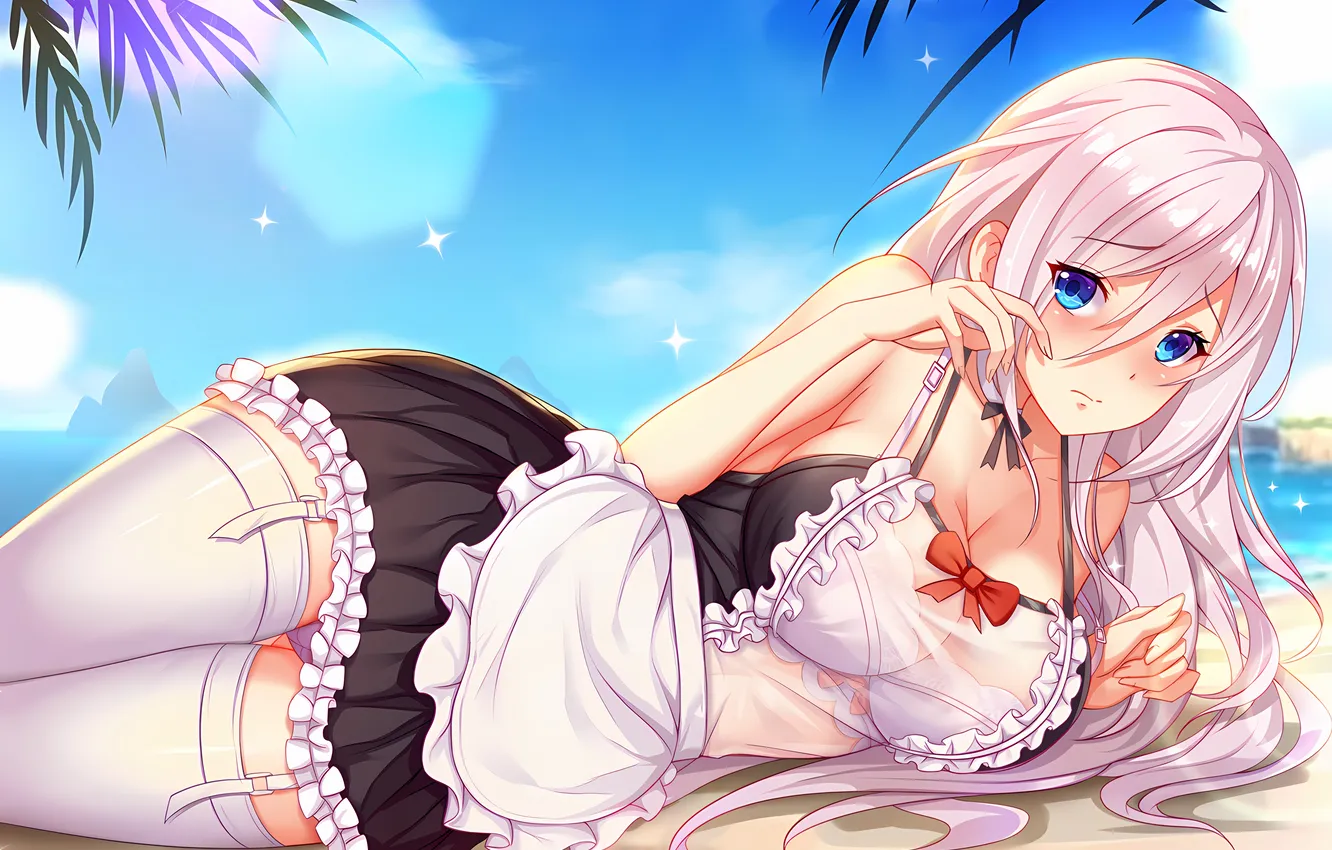 Photo wallpaper girl, sexy, lingerie, Cameltoe, bra, cleavage, beach, panties