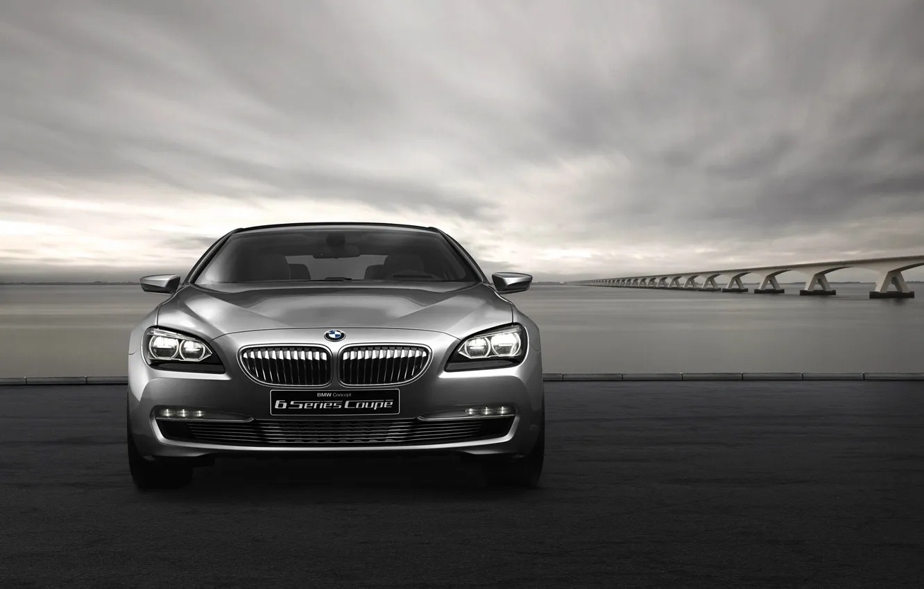 Photo wallpaper BMW, The concept, Grille, Lights, Coupe, 6 Series, The front, Black and white