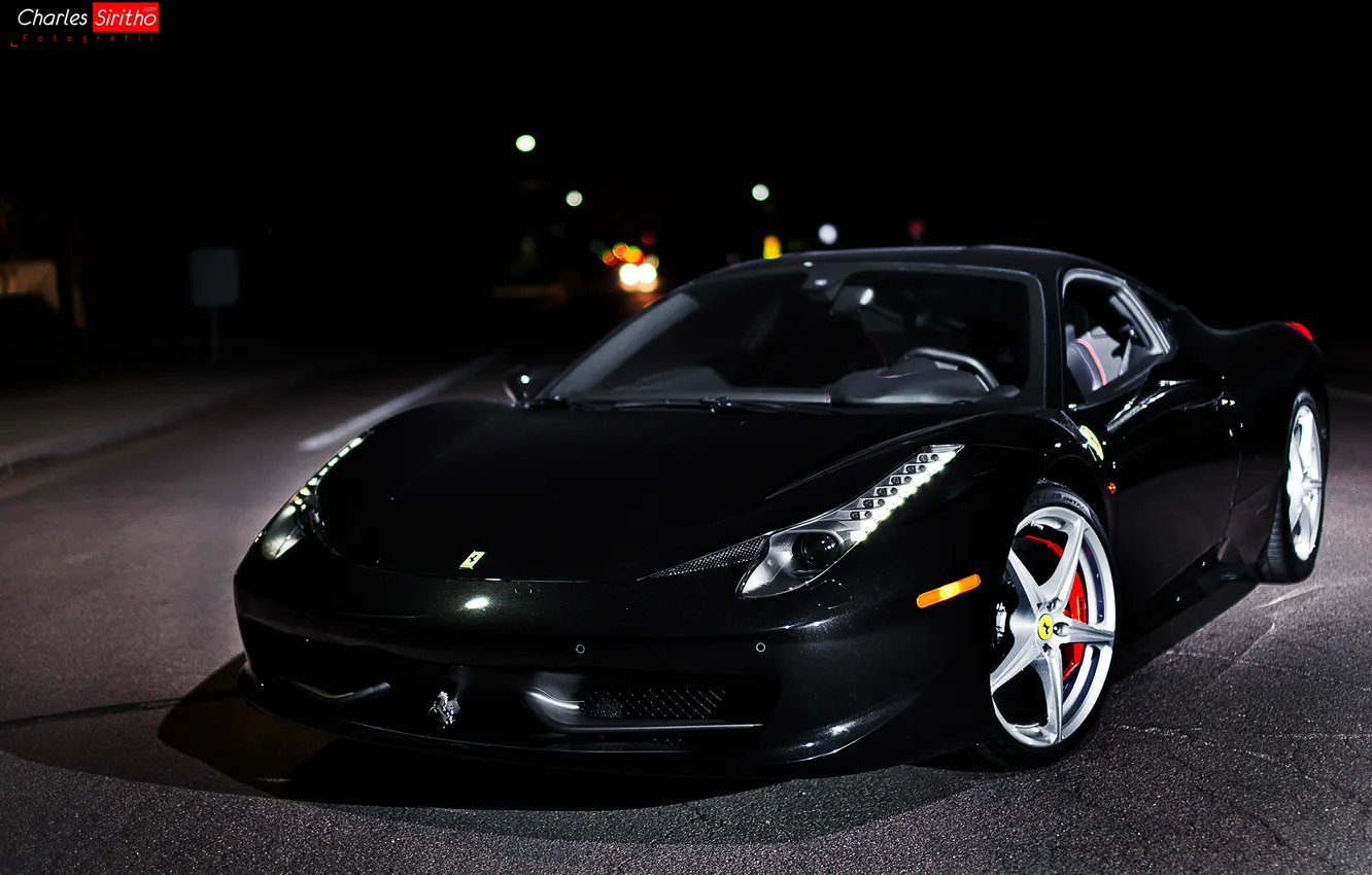 Photo wallpaper machine, auto, black, Ferrari 458 Italia