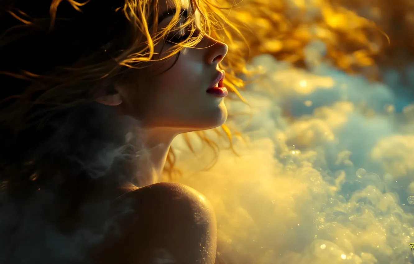 Photo wallpaper girl, profile, bokeh