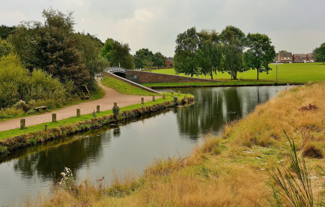 Photo wallpaper grass, trees, river, photo, England, Pelsall