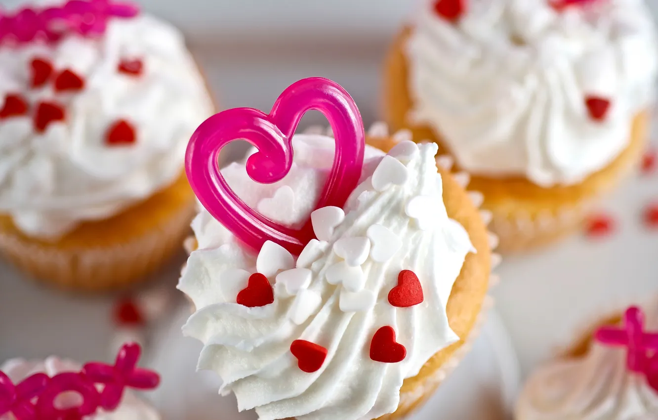 Photo wallpaper heart, sweets, decoration, cake, cream, dessert, cupcake
