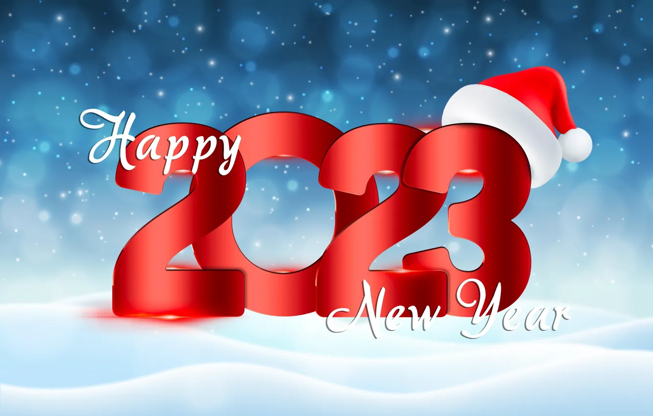 Photo wallpaper new year, figures, winter, snow, New Year, Happy, design by Marika, 2023