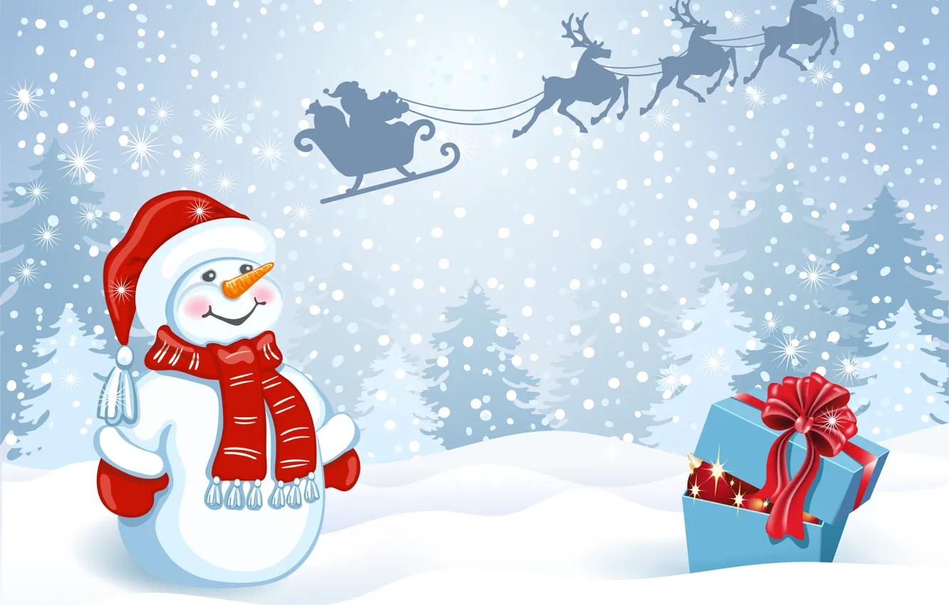 Photo wallpaper winter, snow, holiday, tree, new year, snowman
