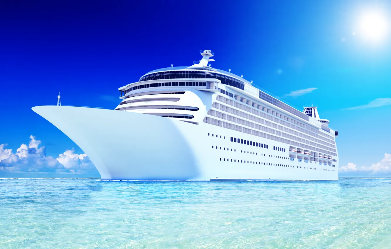 Photo wallpaper sea, rendering, the ocean, The ship, liner, Passenger ship, Cruise Ship, Passenger Ship