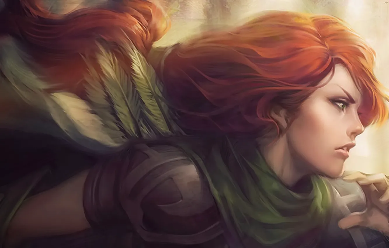 Photo wallpaper girl, Archer, red, red, hero, dota 2, windrunner, windranger