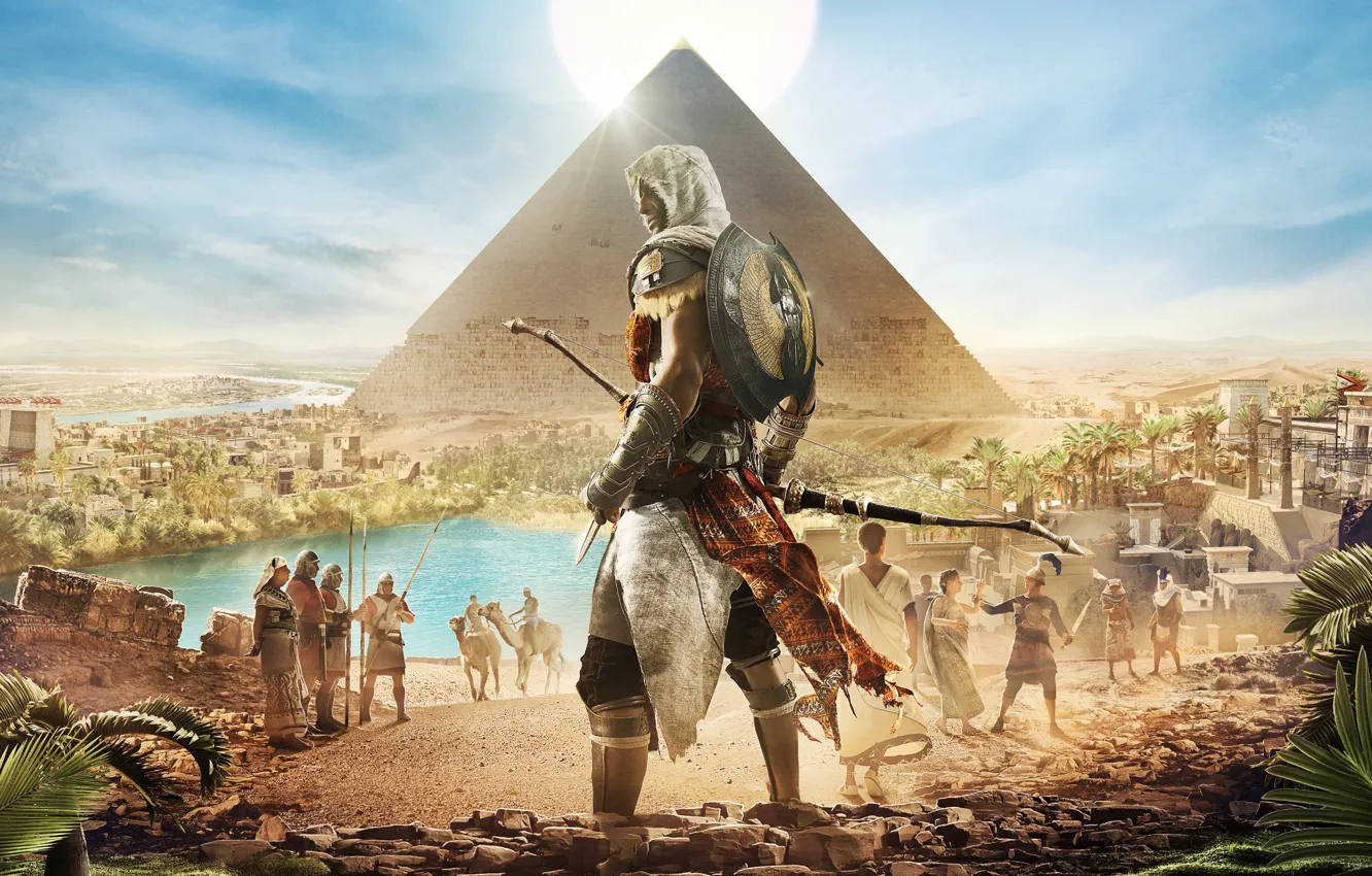Photo wallpaper Pyramid, Egypt, Origins, Ubisoft, Assassin's Creed, Assassin's Creed: Origins, Bayek