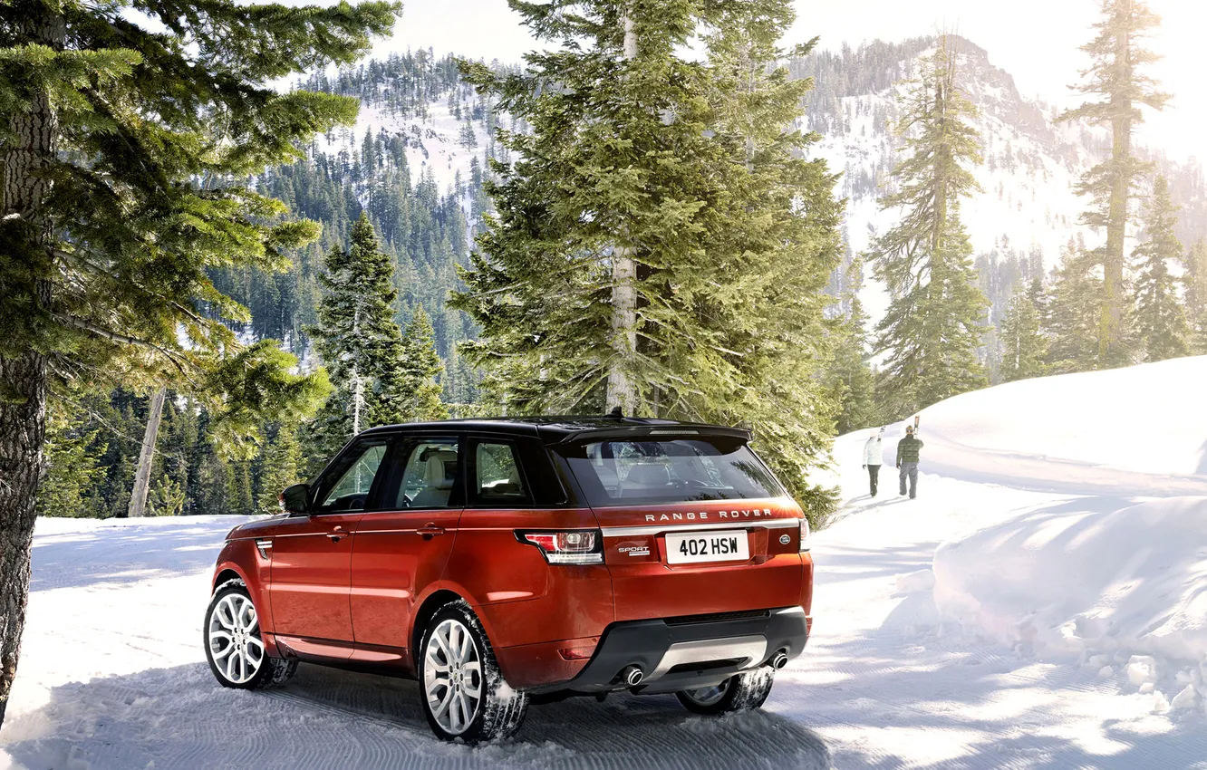 Photo wallpaper winter, snow, trees, landscape, mountains, Land Rover, Sport
