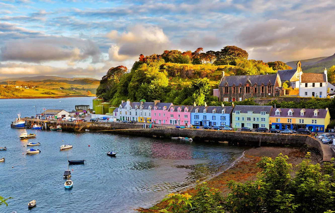 Photo wallpaper home, Bay, Scotland, Isle of Skye, Portree