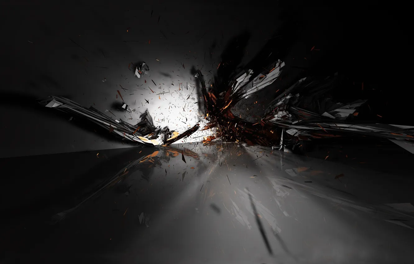 Photo wallpaper the explosion, fragments, black
