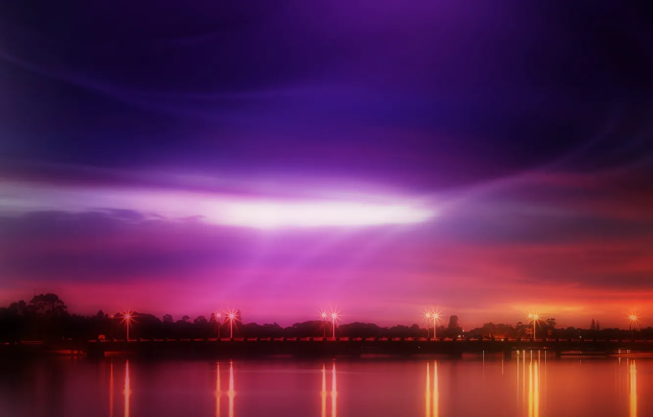 Photo wallpaper bridge, lights, color