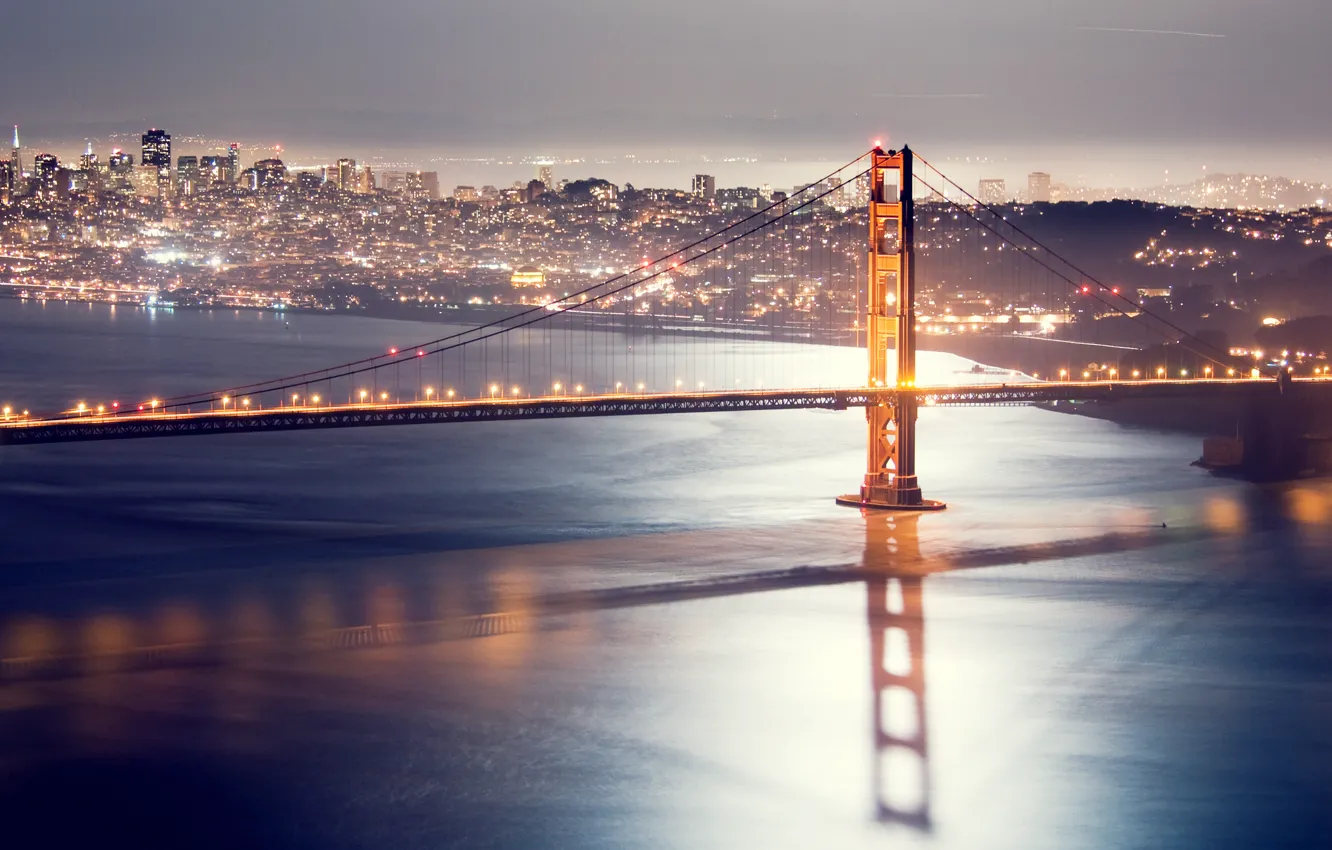 Photo wallpaper night, bridge, lights, San Francisco, golden gate bridge
