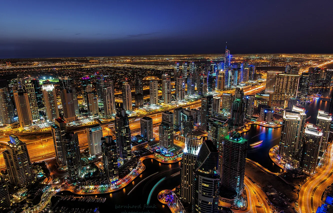 Photo wallpaper night, the city, lights, Dubai, Dubai Marina