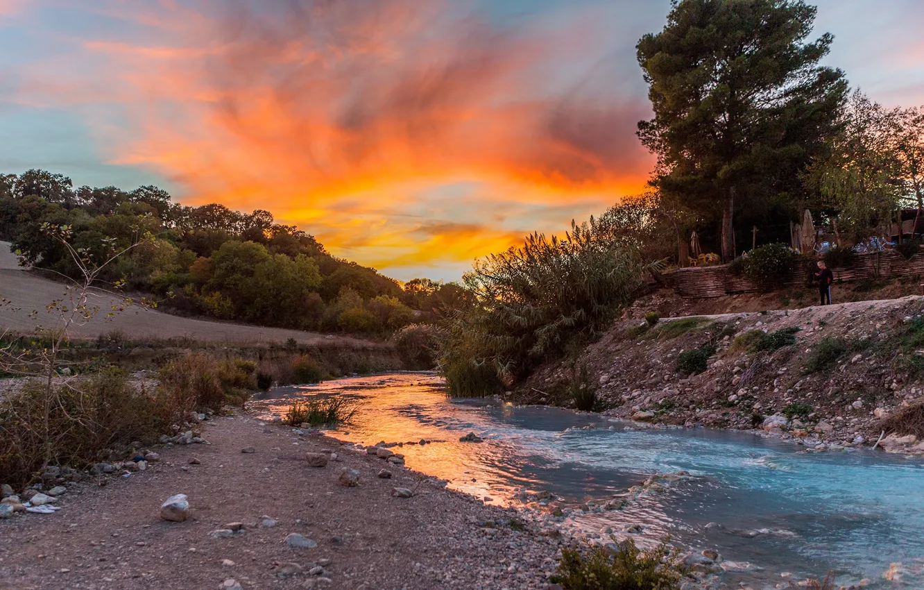 Photo wallpaper river, shore, vegetation, Italy, Saturnia