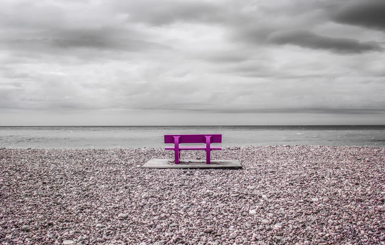 Photo wallpaper beach, shore, bench