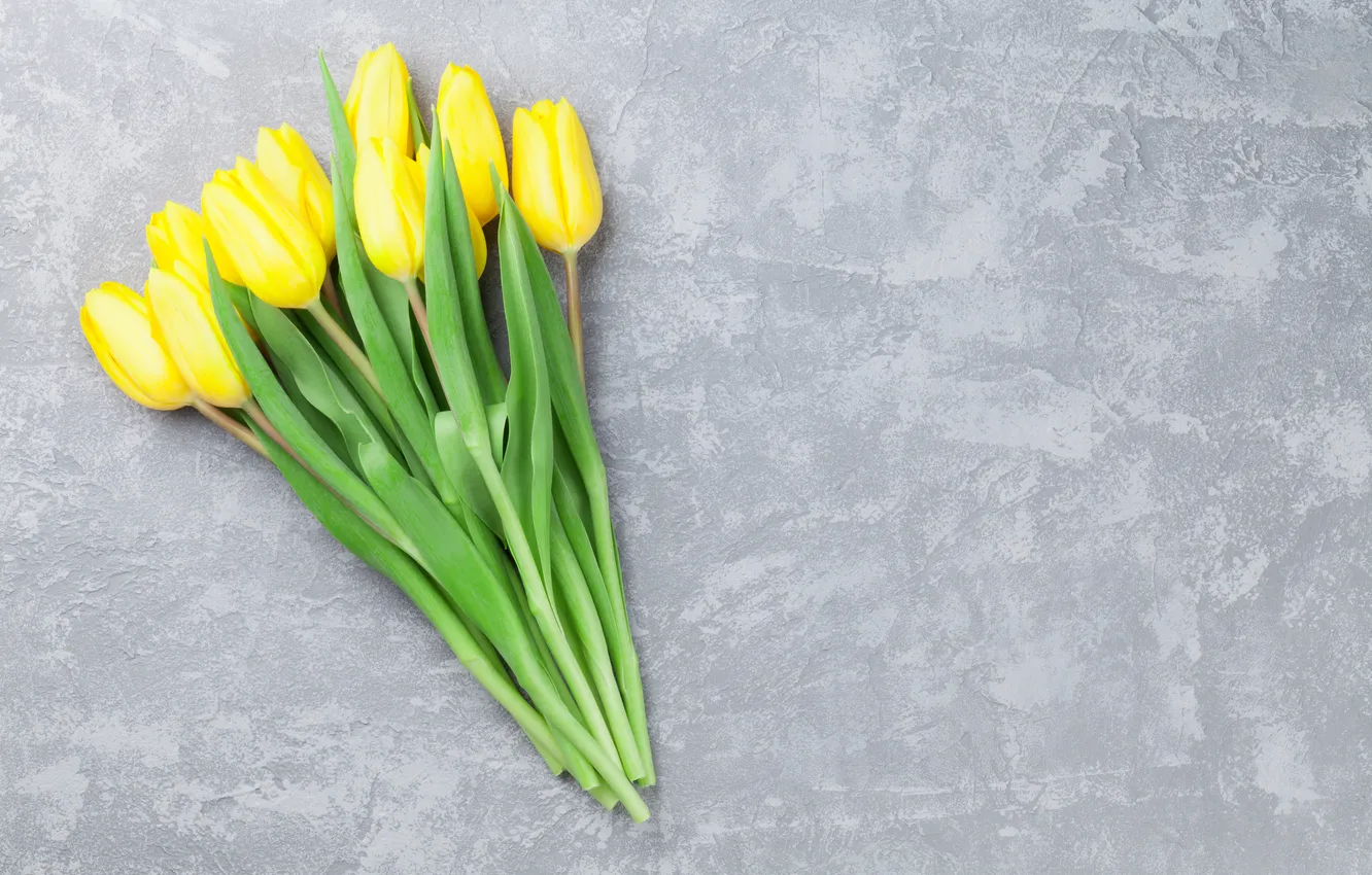 Photo wallpaper flowers, bouquet, tulips, yellow, wood, flowers, tulips, spring