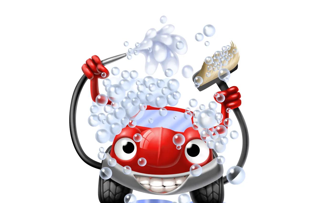 Photo wallpaper car, machine, foam, water, red, bubbles, abstraction, creative