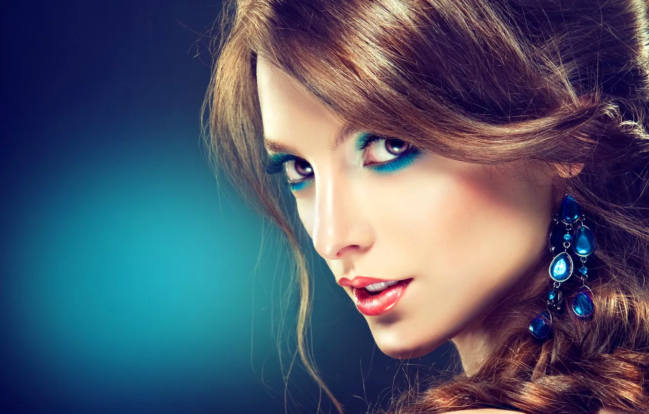 Photo wallpaper look, face, earrings, makeup, brunette, lips