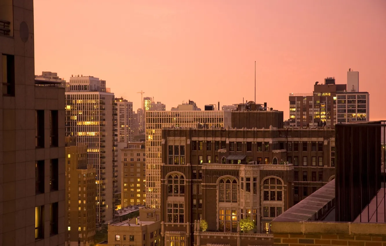 Photo wallpaper the sky, skyscrapers, the evening, Chicago, USA, Chicago, Illinois, center
