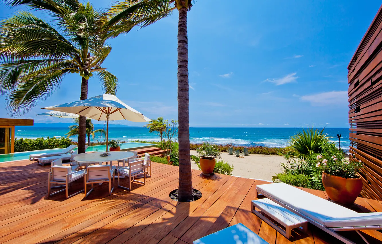 Photo wallpaper ocean, villa, luxury, mexico, palm
