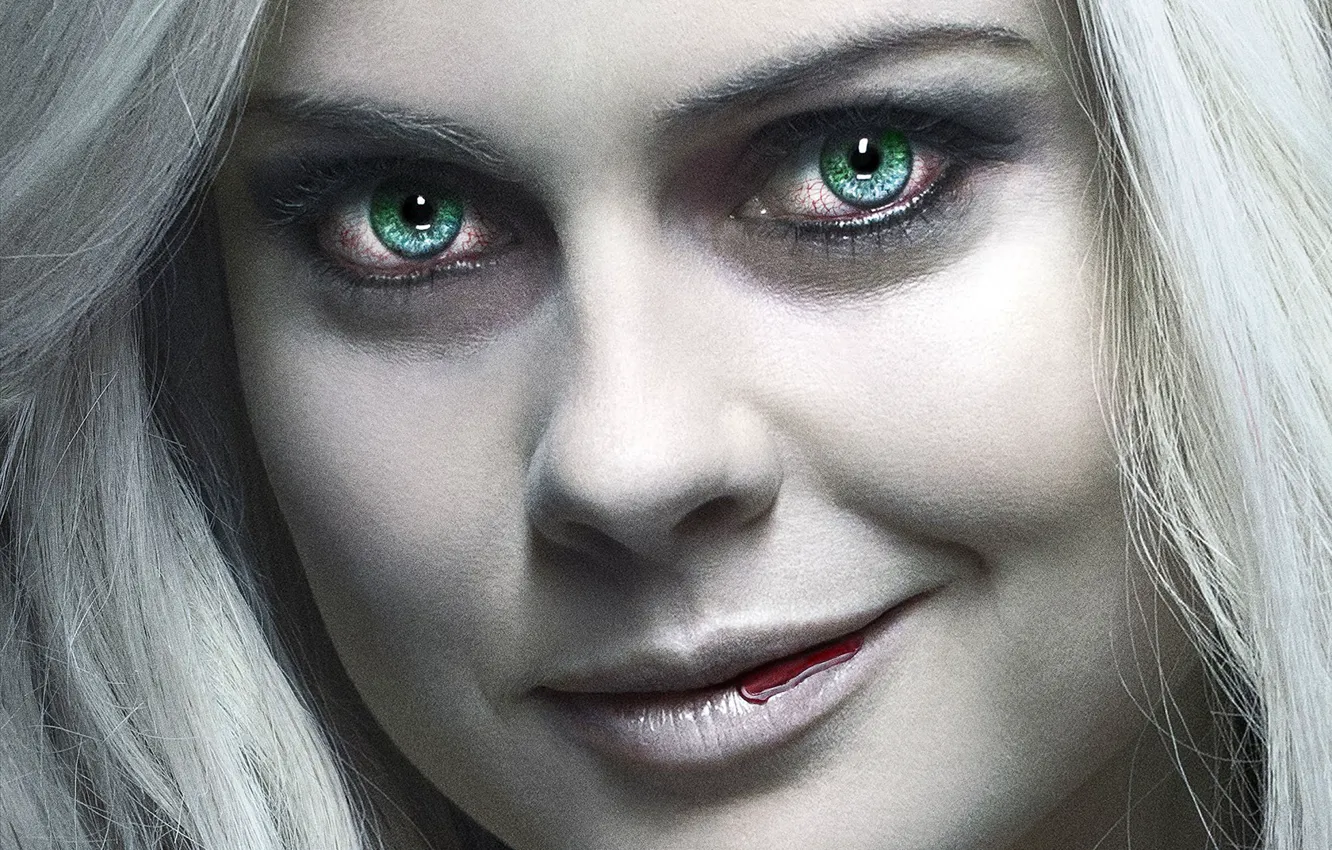 Photo wallpaper green, wallpaper, girl, horror, blood, white, eyes, smile